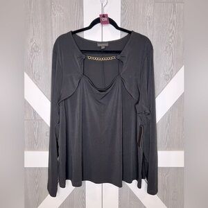 138. NWT BOLD elements Chain Link Neckline Black Cutout Blouse 3X